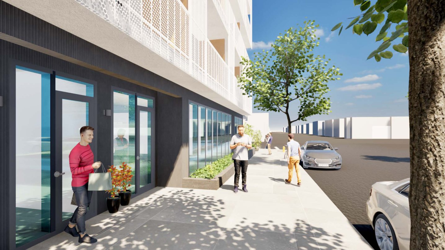 Rendering of the ground-floor storefronts